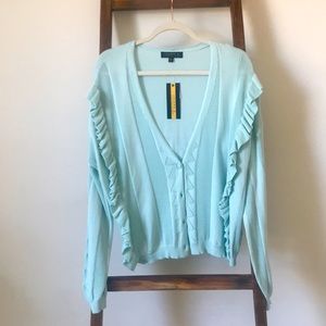 Mint Green Button-down Ruffle Sweater